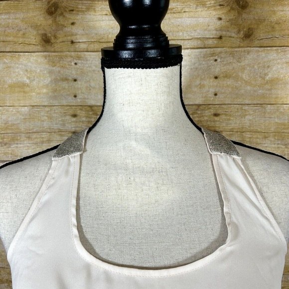 Lauren Conrad Womens Beaded T Back w/Bow Tank Top Size XS Cream Pink Tint - Picture 2 of 8